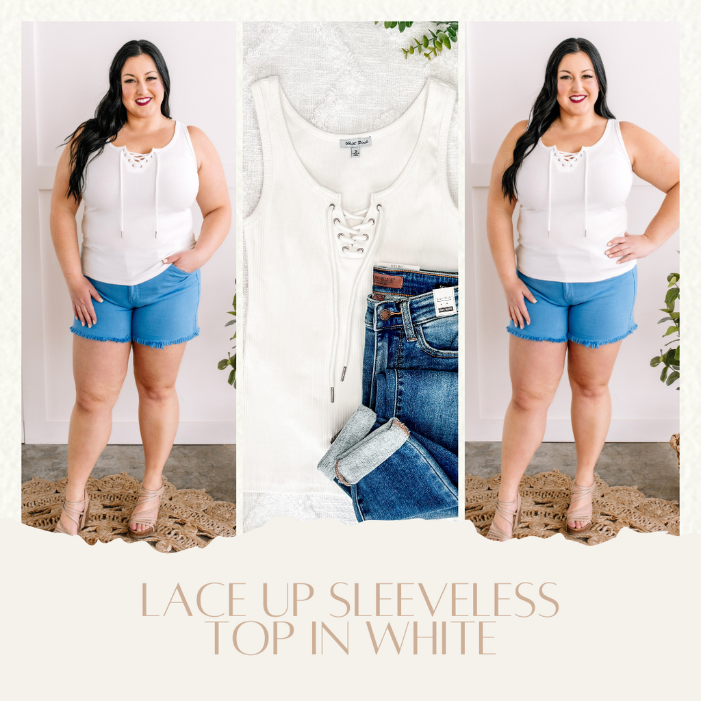 Lace Up Sleeveless Top in White-Villari Chic, women's online fashion boutique in Severna, Maryland