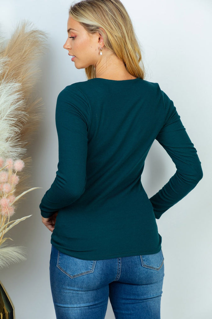 Long-Sleeved Ribbed Top with Built-In Bra in Deep Forest-Villari Chic, women's online fashion boutique in Severna, Maryland