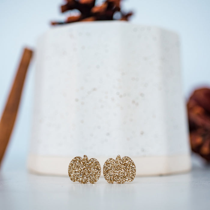 Glittery Gold Pumpkin Stud Earrings-Villari Chic, women's online fashion boutique in Severna, Maryland