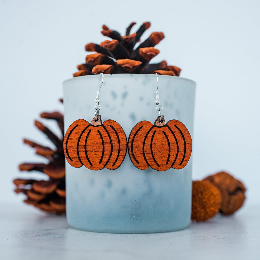 Orange Pumpkin Wooden Dangle Earrings-Villari Chic, women's online fashion boutique in Severna, Maryland