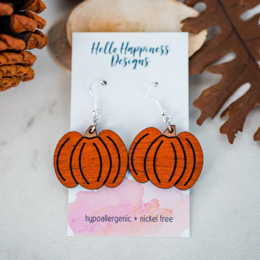 Orange Pumpkin Wooden Dangle Earrings-Villari Chic, women's online fashion boutique in Severna, Maryland