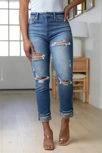 High-Rise Distressed Straight Leg Jeans by Artemis-Womens-Villari Chic, women's online fashion boutique in Severna, Maryland