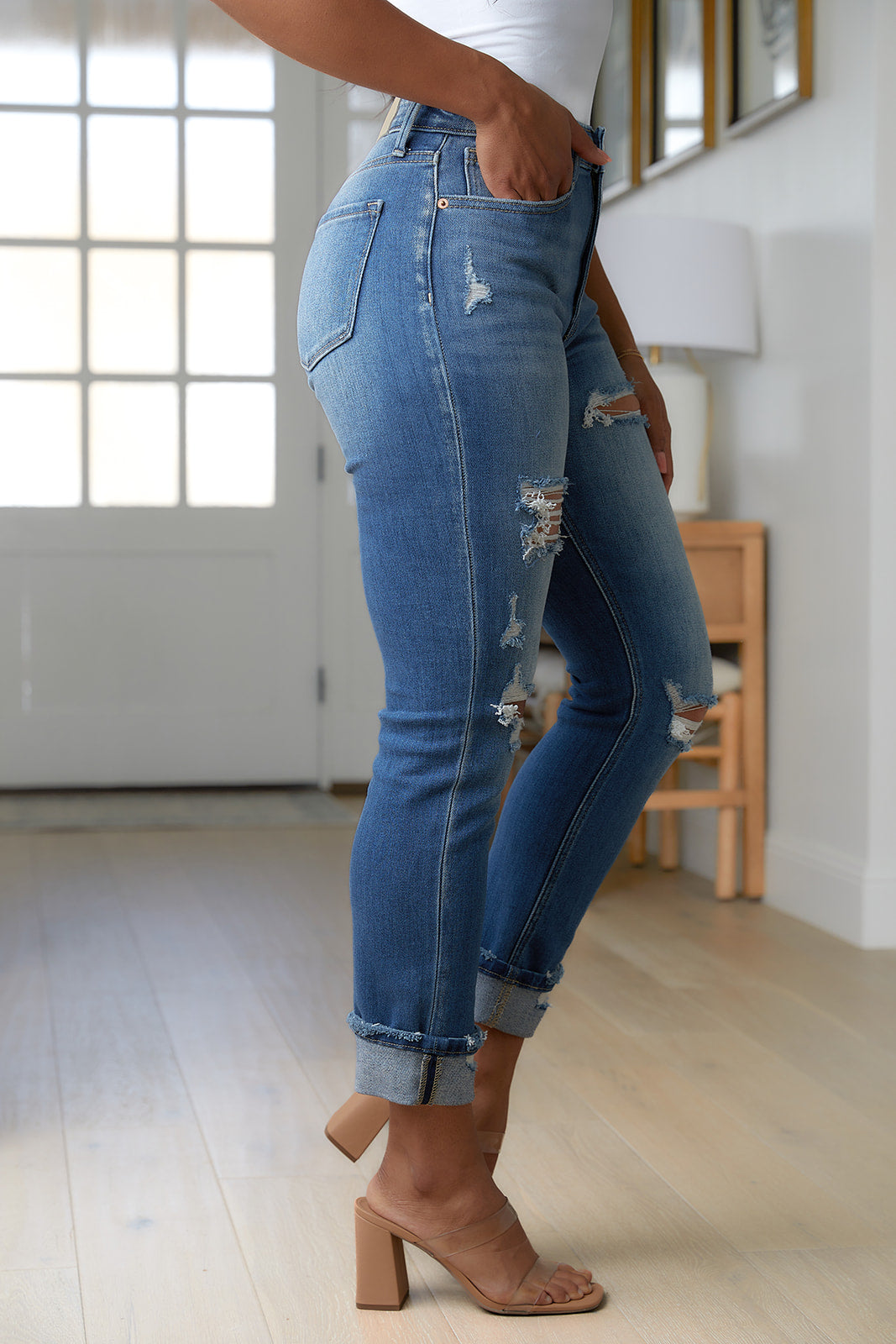 High-Rise Distressed Straight Leg Jeans by Artemis-Womens-Villari Chic, women's online fashion boutique in Severna, Maryland