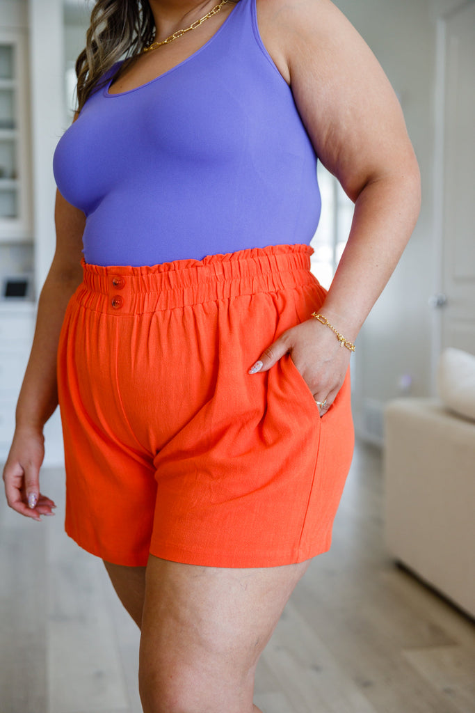 A Little Lazy High-Rise Linen Shorts in Summer Orange-Womens-Villari Chic, women's online fashion boutique in Severna, Maryland