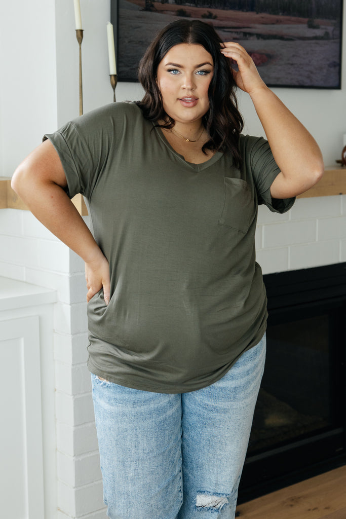 Absolute Favorite V-Neck Tee in Olive-Womens-Villari Chic, women's online fashion boutique in Severna, Maryland