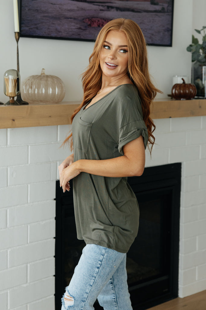 Absolute Favorite V-Neck Tee in Olive-Womens-Villari Chic, women's online fashion boutique in Severna, Maryland