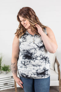 Addison Henley Tank in Black & White Tie-Dye-Villari Chic, women's online fashion boutique in Severna, Maryland