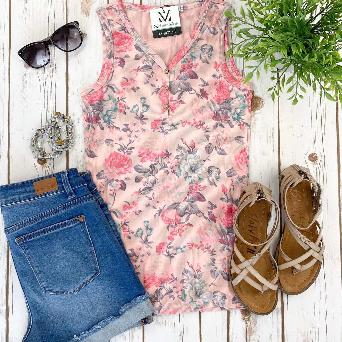 Addison Henley Tank in Pink Floral-Villari Chic, women's online fashion boutique in Severna, Maryland