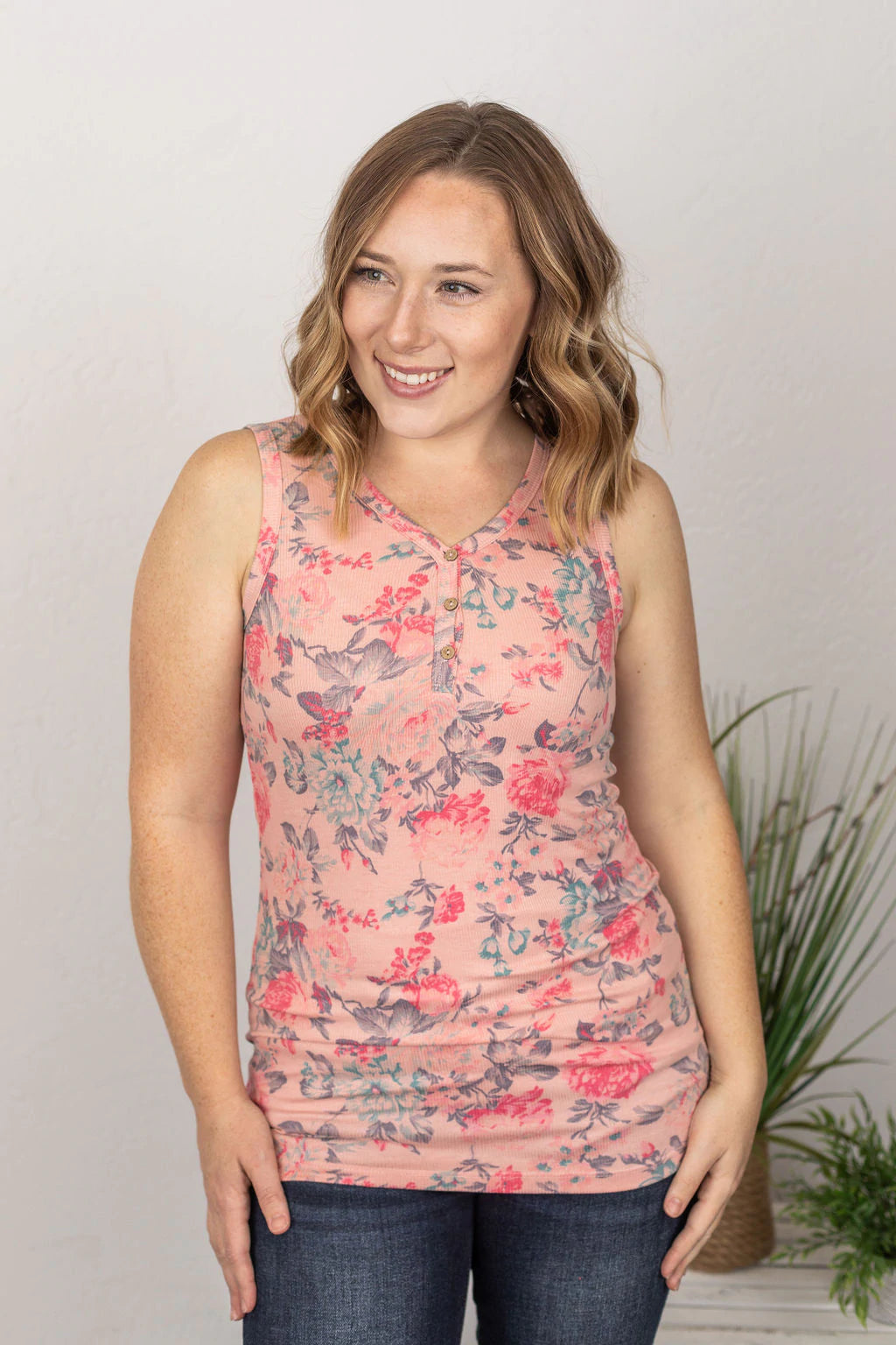 Addison Henley Tank in Pink Floral-Villari Chic, women's online fashion boutique in Severna, Maryland