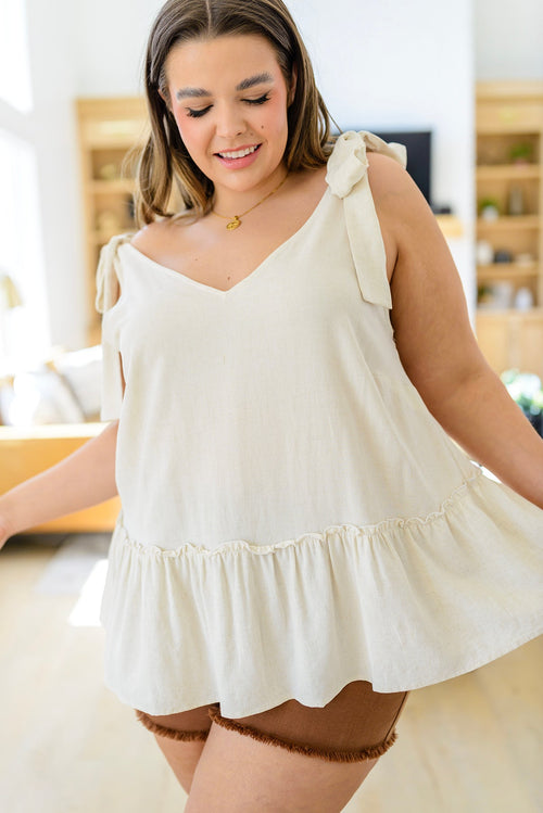 All Tied Up Peplum Tank in Oatmeal-Womens-Villari Chic, women's online fashion boutique in Severna, Maryland