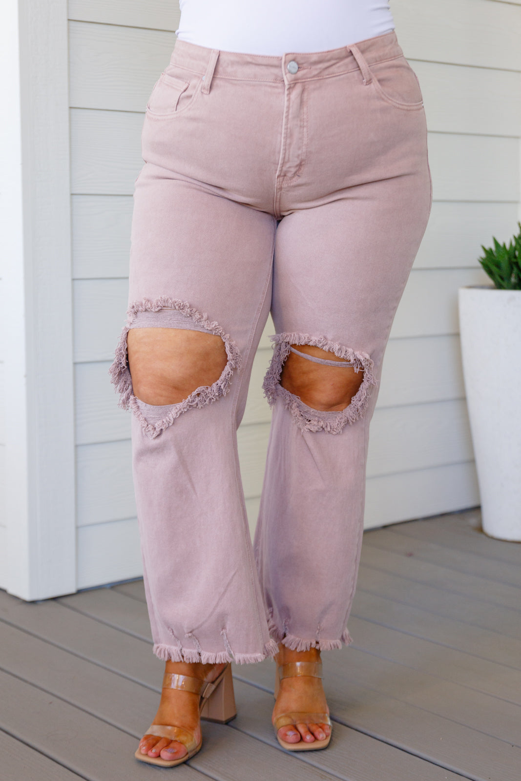 Babs Distressed Straight Leg Jeans in Mauve by Risen-Womens-Villari Chic, women's online fashion boutique in Severna, Maryland