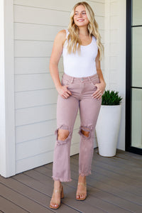 Babs Distressed Straight Leg Jeans in Mauve by Risen-Womens-Villari Chic, women's online fashion boutique in Severna, Maryland