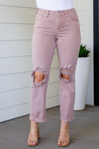 Babs Distressed Straight Leg Jeans in Mauve by Risen-Womens-Villari Chic, women's online fashion boutique in Severna, Maryland