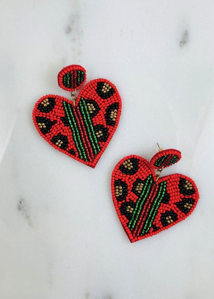 Beaded Cheetah Heart Earrings - 2 Colors!-Villari Chic, women's online fashion boutique in Severna, Maryland