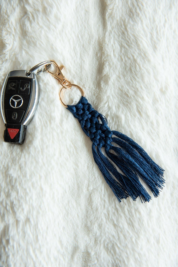 Boho Macramé Keychain in Deep Navy-Villari Chic, women's online fashion boutique in Severna, Maryland