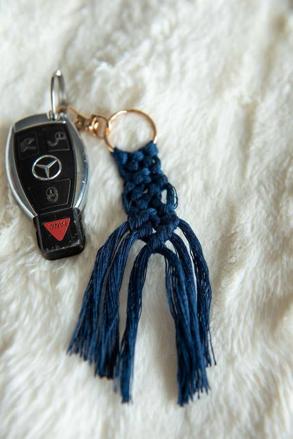 Boho Macramé Keychain in Deep Navy-Villari Chic, women's online fashion boutique in Severna, Maryland