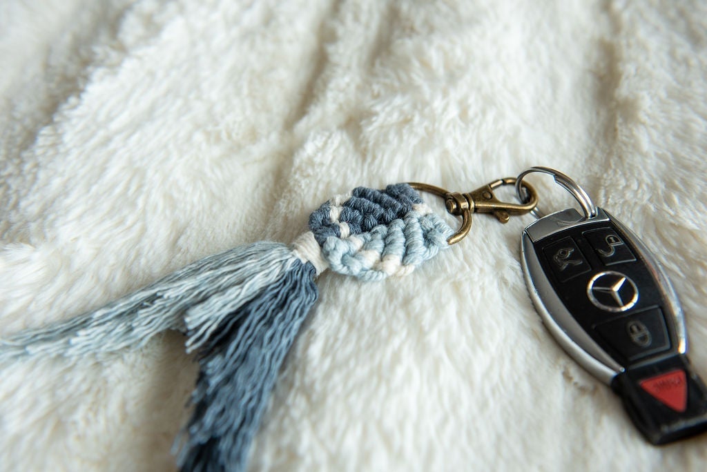 Boho Macramé Keychain in Shades of Blue-Villari Chic, women's online fashion boutique in Severna, Maryland