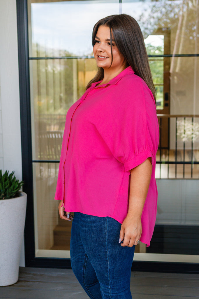 Bounding Beauty Button-Up Blouse in Hot Pink-Womens-Villari Chic, women's online fashion boutique in Severna, Maryland