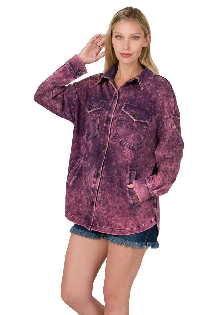 Mineral Washed Shacket in Hot Pink-Villari Chic, women's online fashion boutique in Severna, Maryland
