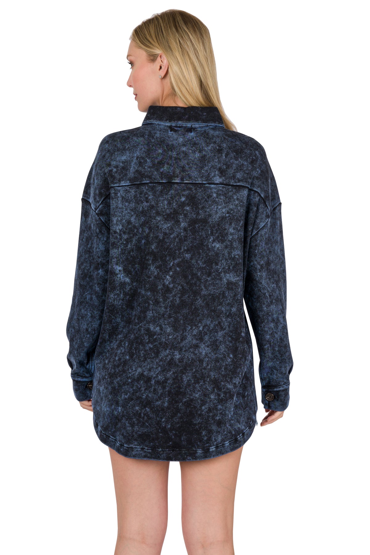 Mineral Washed Shacket in Navy-Villari Chic, women's online fashion boutique in Severna, Maryland