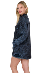 Mineral Washed Shacket in Navy-Villari Chic, women's online fashion boutique in Severna, Maryland