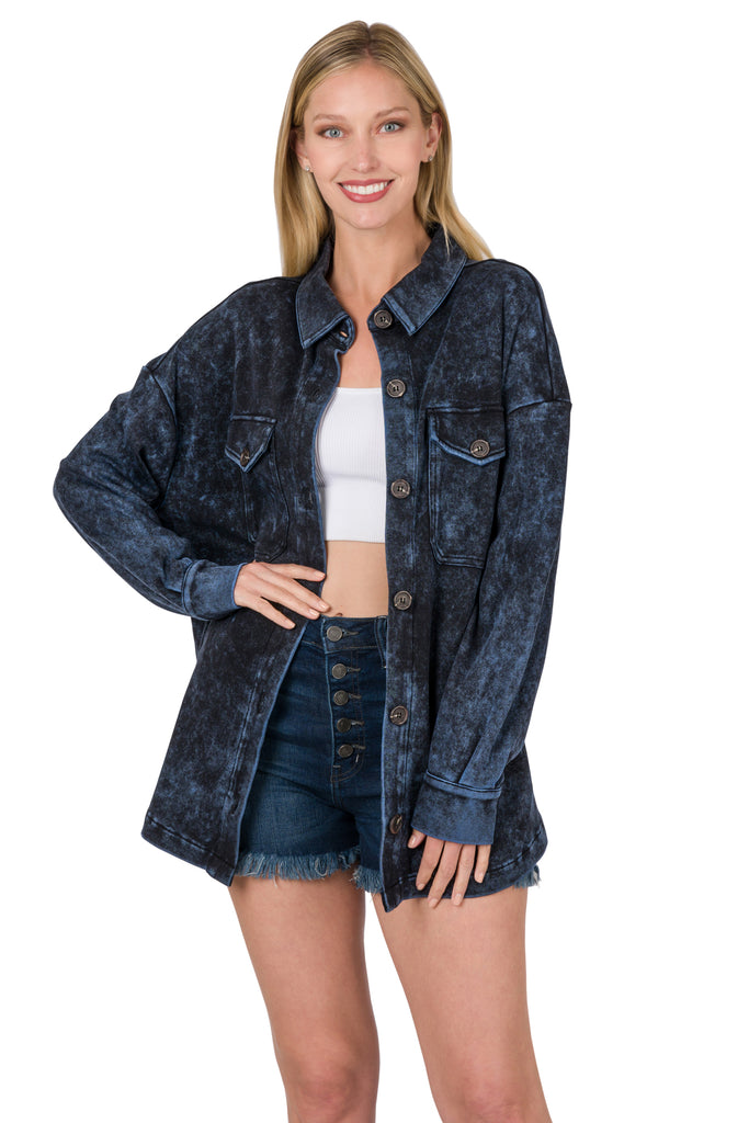 Mineral Washed Shacket in Navy-Villari Chic, women's online fashion boutique in Severna, Maryland