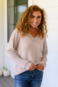 Calm in the Chaos V-Neck Top in Oatmeal-Womens-Villari Chic, women's online fashion boutique in Severna, Maryland