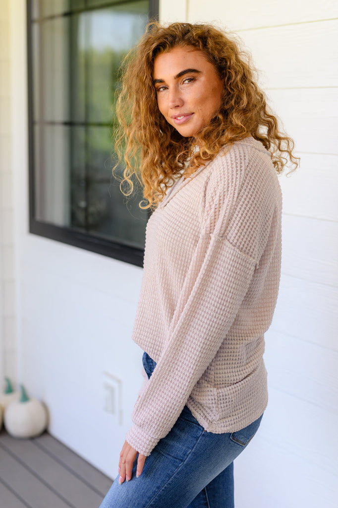 Calm in the Chaos V-Neck Top in Oatmeal-Womens-Villari Chic, women's online fashion boutique in Severna, Maryland