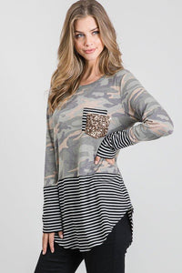 Camo & Stripes Sequin Pocket Top-Villari Chic, women's online fashion boutique in Severna, Maryland