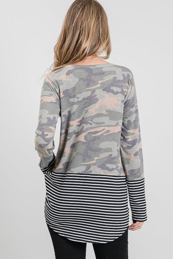 Camo & Stripes Sequin Pocket Top-Villari Chic, women's online fashion boutique in Severna, Maryland