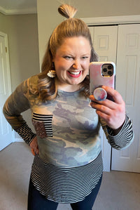 Camo & Stripes Sequin Pocket Top-Villari Chic, women's online fashion boutique in Severna, Maryland