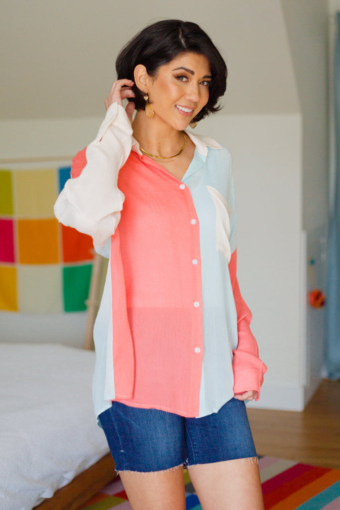 Capture the Day Lightweight Color Block Button-Up Top-Womens-Villari Chic, women's online fashion boutique in Severna, Maryland