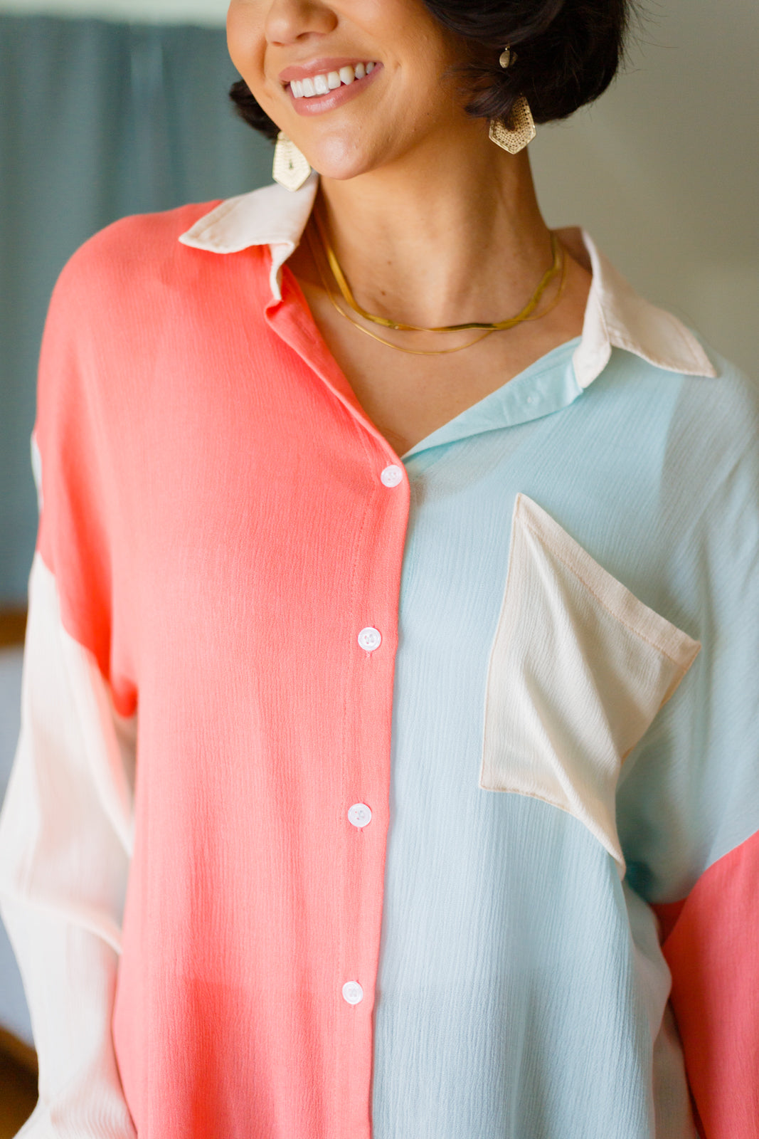 Capture the Day Lightweight Color Block Button-Up Top-Womens-Villari Chic, women's online fashion boutique in Severna, Maryland