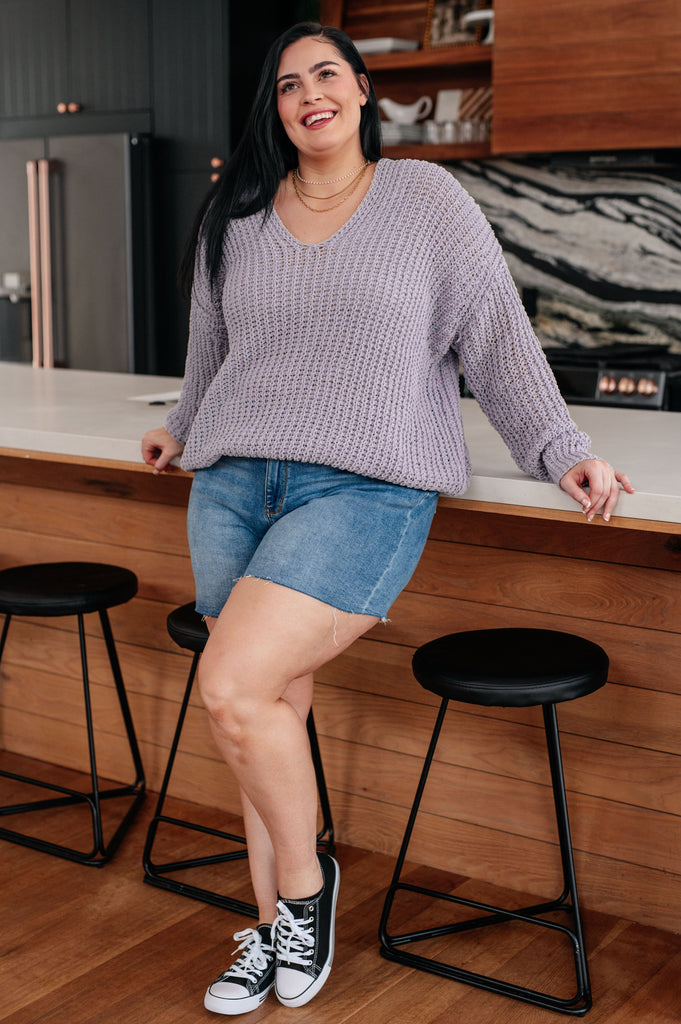 Captured My Interest Chunky V-Neck Sweater in Spring Lilac-Womens-Villari Chic, women's online fashion boutique in Severna, Maryland