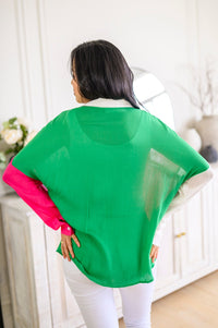 Capture the Day Lightweight Color Block Button-Up Top in Kelly Green, Hot Pink & White-Womens-Villari Chic, women's online fashion boutique in Severna, Maryland