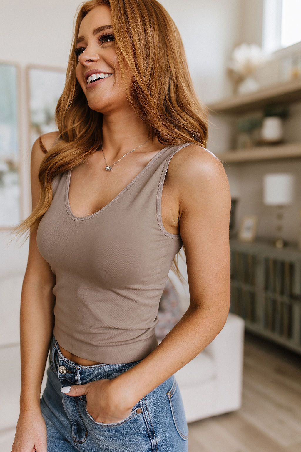 Carefree Seamless Reversible Tank in Light Mocha-Womens-Villari Chic, women's online fashion boutique in Severna, Maryland