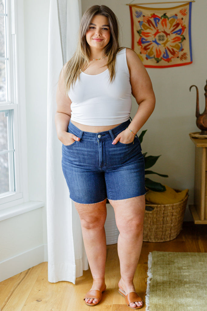 Judy Blue Cassie Mid-Rise Cut-Off Thigh Shorts-Womens-Villari Chic, women's online fashion boutique in Severna, Maryland