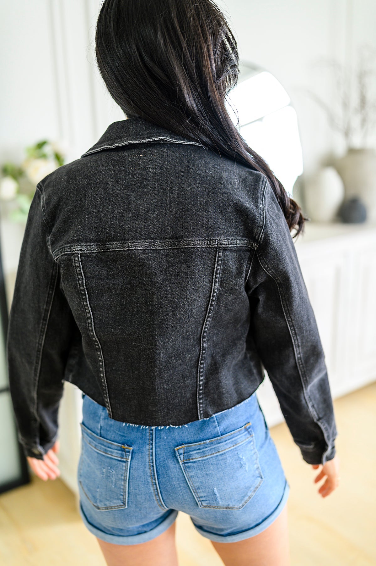 Charlie Cropped Denim Jacket in Washed Black by Judy Blue-Womens-Villari Chic, women's online fashion boutique in Severna, Maryland