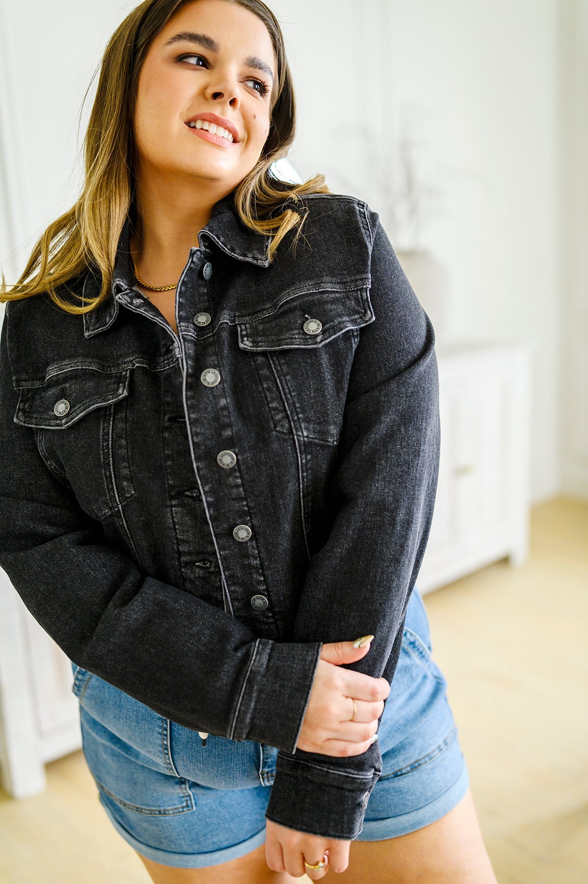 Charlie Cropped Denim Jacket in Washed Black by Judy Blue-Womens-Villari Chic, women's online fashion boutique in Severna, Maryland