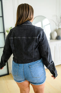 Charlie Cropped Denim Jacket in Washed Black by Judy Blue-Womens-Villari Chic, women's online fashion boutique in Severna, Maryland