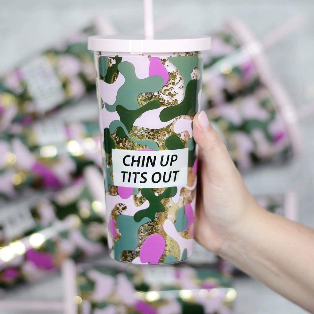 Chin Up, Tits Out Glitter Tumbler-Villari Chic, women's online fashion boutique in Severna, Maryland