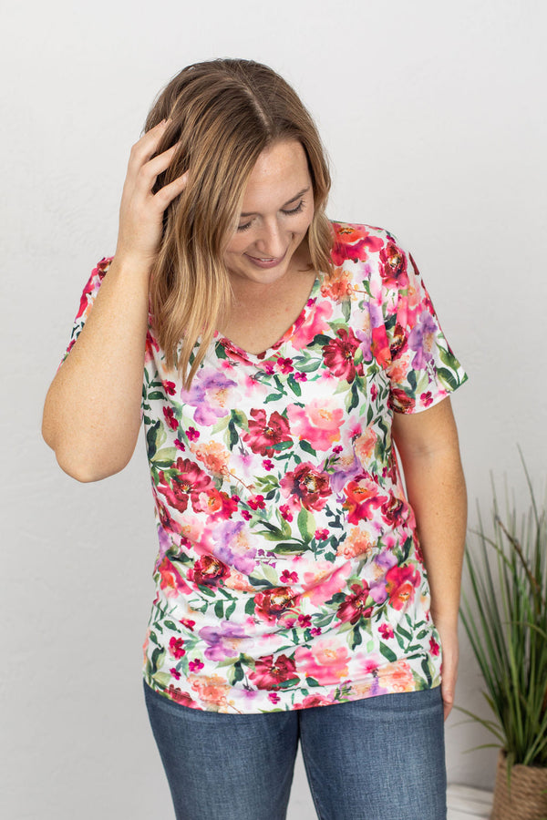 Chloe Ultra Soft Tee in Vibrant Floral-Villari Chic, women's online fashion boutique in Severna, Maryland