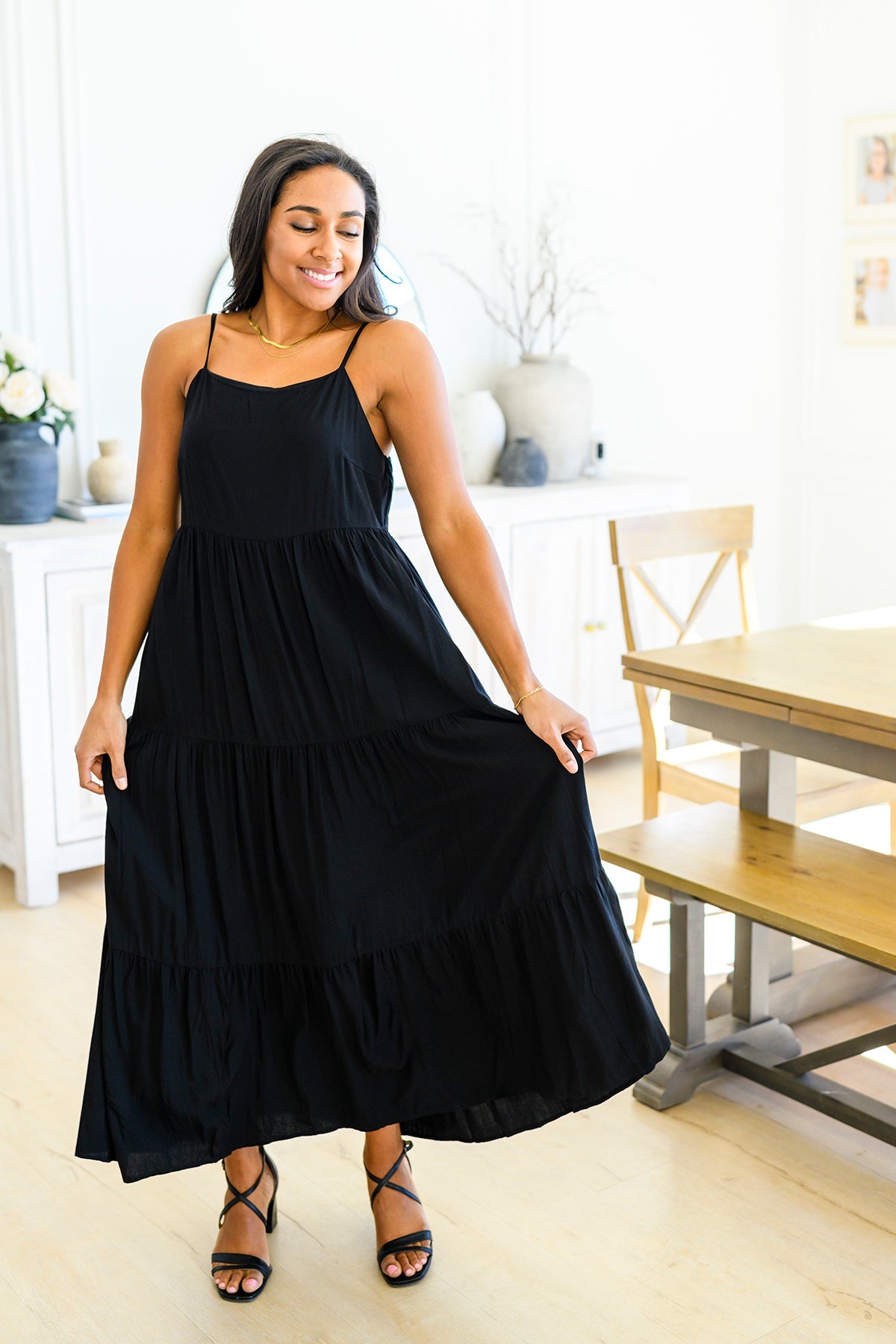 Classically Cool Tiered Maxi Dress in Black