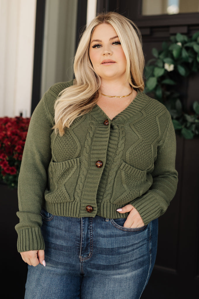 Climbing Vine Cable Knit Cardigan in Green-Womens-Villari Chic, women's online fashion boutique in Severna, Maryland