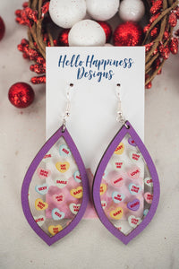 Conversation Heart Inset Dangle Earrings in Purple-Villari Chic, women's online fashion boutique in Severna, Maryland