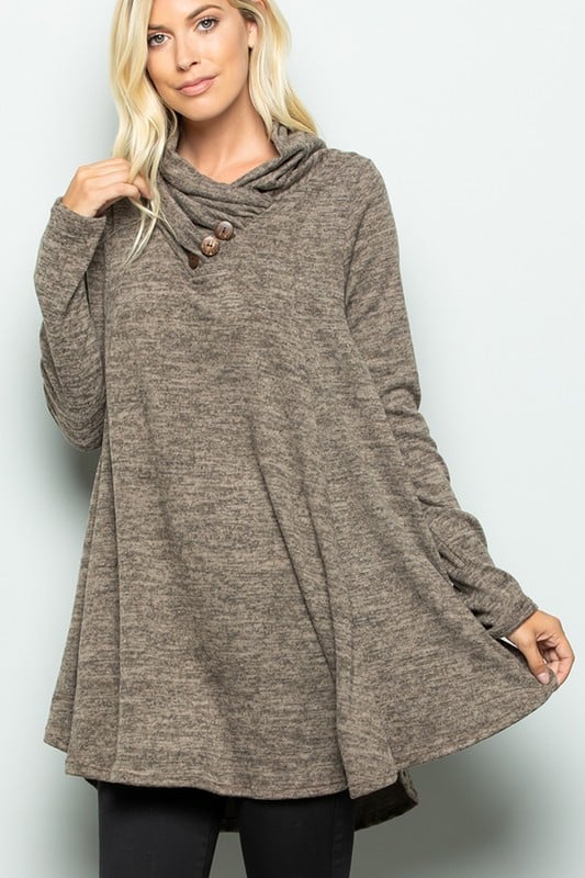 Cowl Neck Sweater Tunic in Mocha-Villari Chic, women's online fashion boutique in Severna, Maryland