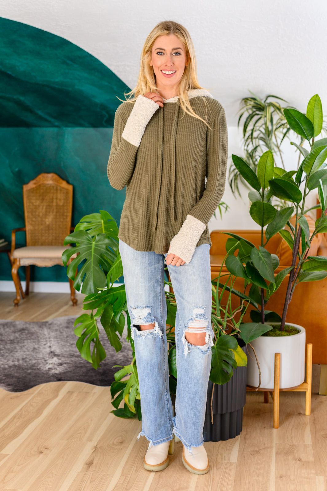 Cozy Teddy Bear Hoodie in Olive-Womens-Villari Chic, women's online fashion boutique in Severna, Maryland