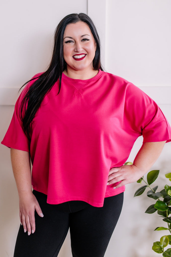 Boxy Crewneck Sweatshirt Top in Hot Pink-Villari Chic, women's online fashion boutique in Severna, Maryland