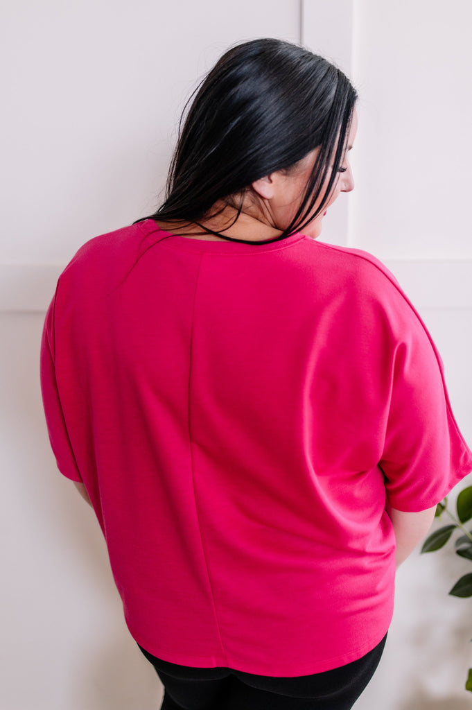 Boxy Crewneck Sweatshirt Top in Hot Pink-Villari Chic, women's online fashion boutique in Severna, Maryland