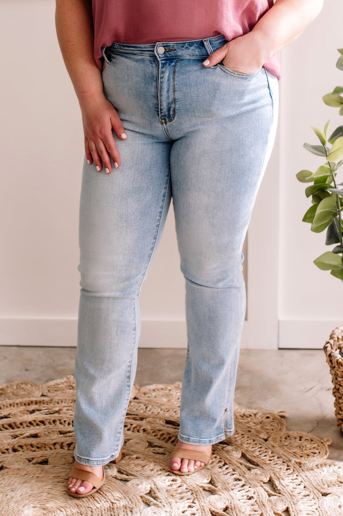 Judy Blue Mid-Rise Boot Cut Jeans with Side Slits in Light Wash-Villari Chic, women's online fashion boutique in Severna, Maryland